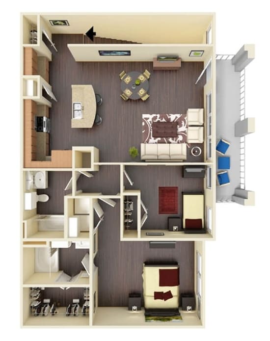 1066 Square-Feet 2 Bedroom 2 Bathroom Oleander Floor Plan Unit at Residence at Midland in Midland, TX