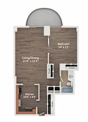 1  Bed   1  Bath   710 Sq. Ft. | Convertible 05 Floor Plan at Churchill, Minnesota