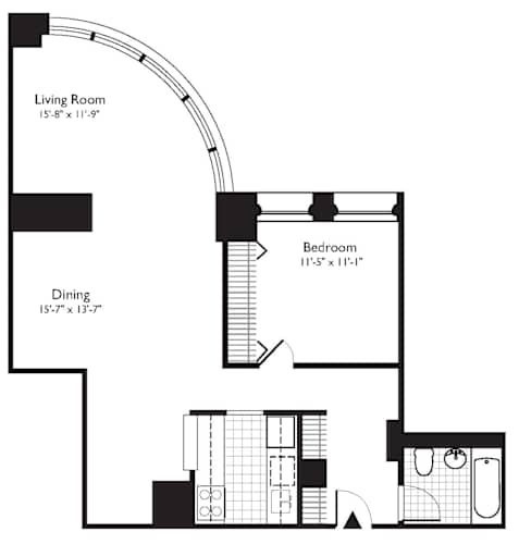 Floor Plan  A floor plan for Ocean Luxury Residences showing a layout with a living room, dining room, and bedrooms at One West,  New York,10004.