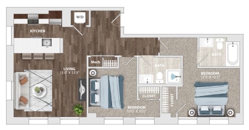 the marquette apartment homes apartment floor plan with 1 bedroom and 1 bathroom  at The Harriet at the Equitable Building, Baltimore, MD
