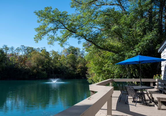 a view of the lake from the dock