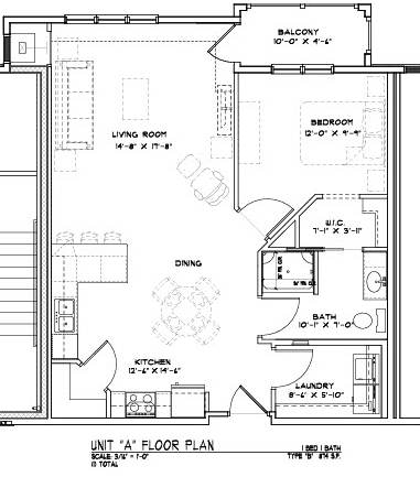 A floor plan of a house with a living room, dining room, kitchen, and bathrooms.