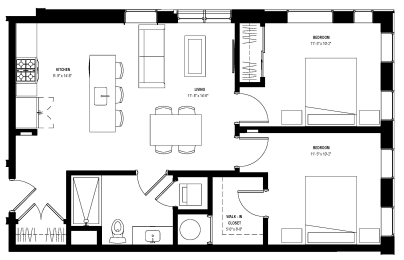 2 bed 1 bath floor plan D at Glassworks, Pennsylvania, 19122