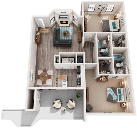 2 Bed 2 Bath Floor Plan | 1,024 Sq. Ft. at Bradford Pointe, GA 30909