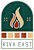 A logo with a flame and the text "KIVA EAST" below it.