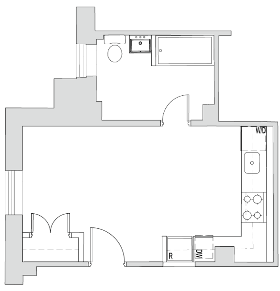 Floor Plan  435-Square-Foot-Studio-Apartment-Floorplan-Available-For-Rent-Tilden-Hall-Apartments