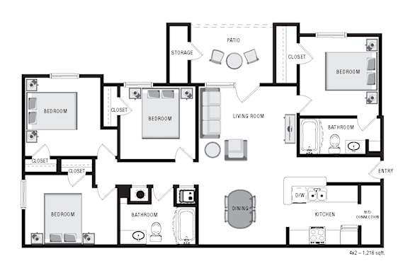 Floor Plan  Square One 4 Bedroom 2 bath