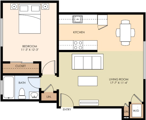 A floor plan of a 110 square meter apartment with a kitchen, living room, and two bedrooms.