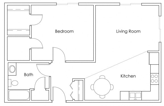Floor Plan  1 Bedroom 1 Bathroom 789 - H
