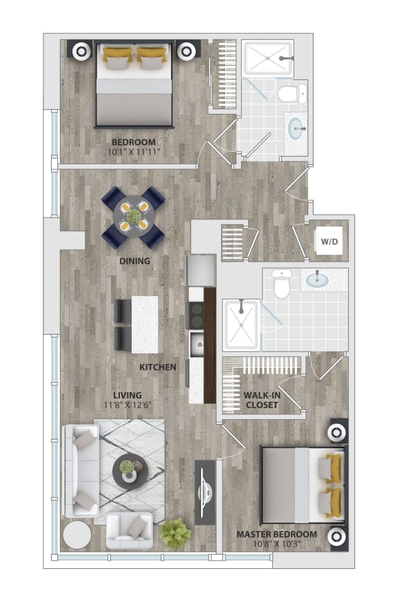 2B4 Floor Plan at 1405 Point, Baltimore, MD, 21231