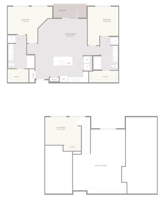 A floor plan of a house with a living room, dining room, kitchen, and two bathrooms.
