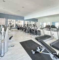 a row of weights machines in a gym at The Bryant Apartments at Yorba Linda, Yorba Linda, CA