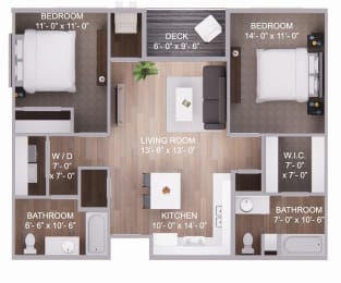  Floor Plan 2 Bedroom 2 Bath