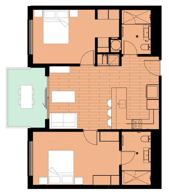 site plan of the first floor of an apartment building with a terrace