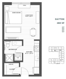 Dayton Studio Floor Plan at The Hill Apartments