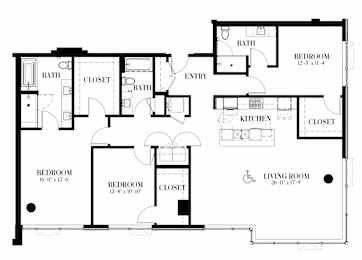 A floor plan for a Weber Thompson unit shows a living room, two bedrooms, a bathroom, and a kitchen.