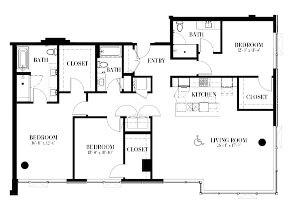 A floor plan for a Weber Thompson unit shows a living room, two bedrooms, a bathroom, and a kitchen.