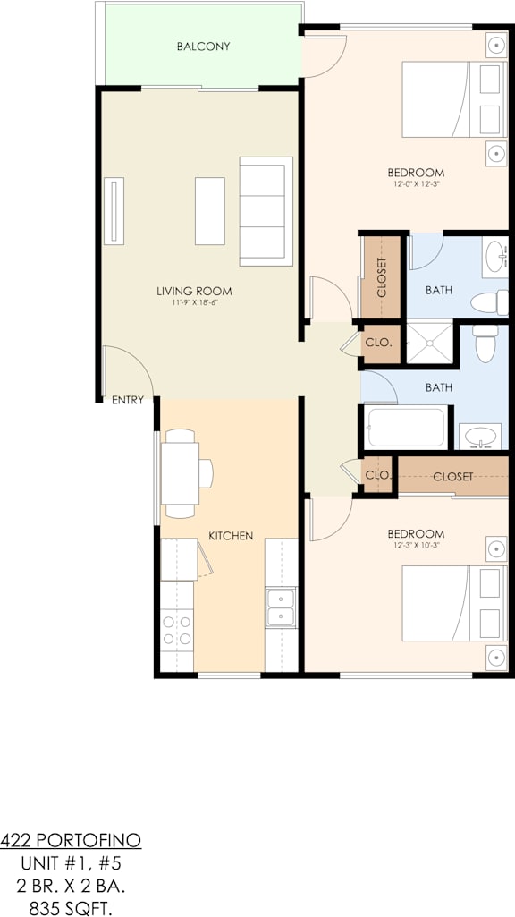 A floor plan of an apartment with a living room, kitchen, bathroom, and bedroom.