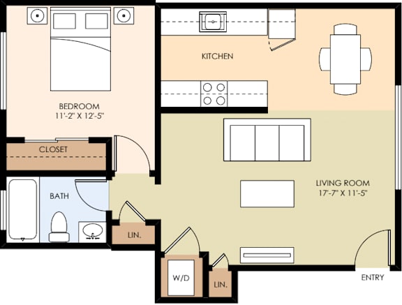 A floor plan of a 1107 square foot apartment with two bedrooms and a living room.