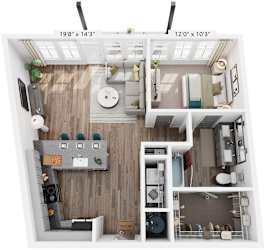 1 Bed 1 Bath Floor Plan | 786 Sq. Ft. at Livingston Flats Apartments, Chesterfield, Virginia