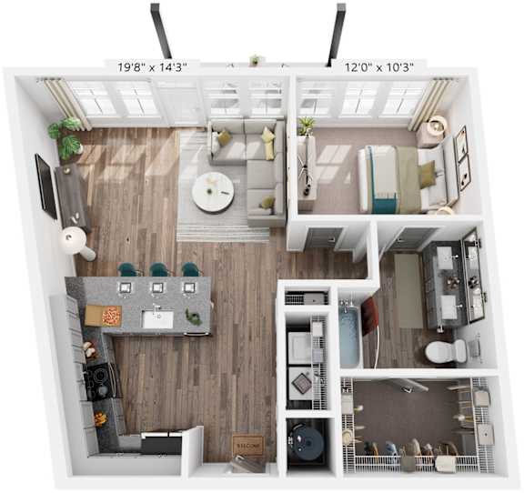 1 Bed 1 Bath Floor Plan | 786 Sq. Ft. at Livingston Flats Apartments, Chesterfield, Virginia