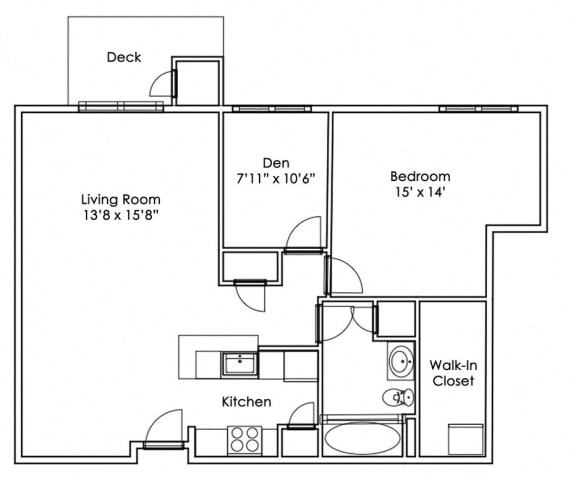 Floor Plan  1 Bedroom 1 Bathroom + Den