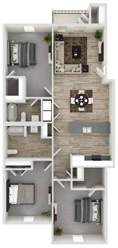 Floor Plan  3D floor plan 3 bedroom with 2 baths  129