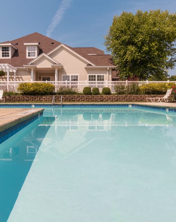 This is a picture of the Albamarle clubhouse pool area at Fairfield Pointe Apartments in Fairfield, Ohio.