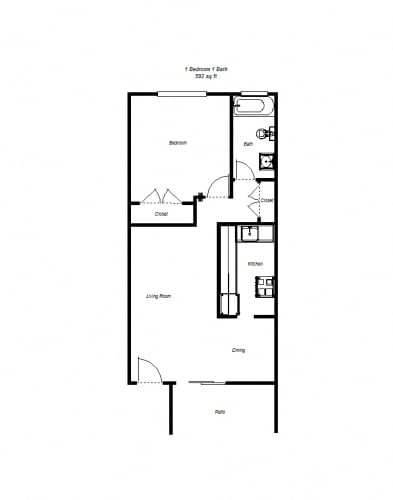Floor Plan  1 Bedroom floor plan for Midtown Apartments