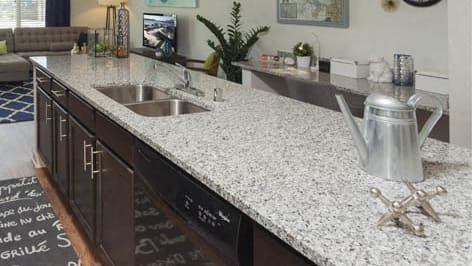 Kitchen and living area at Arterra Place Apartments, Aurora