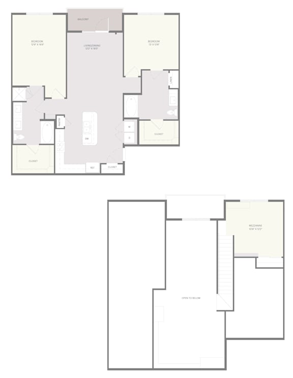 A floor plan of a house with two bedrooms, a living room, a kitchen, and a bathroom.