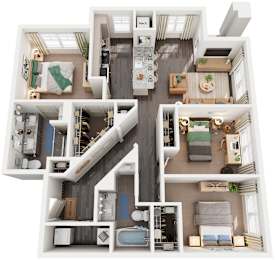 3 Bed 2 Bath Floor Plan | 1,275 Sq. Ft. at Promenade at Newnan Crossing in Newnan, GA, 30265