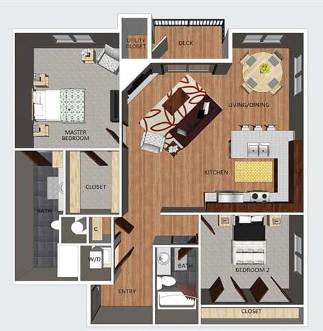 Howden two bedroom two bathroom floor plan at The Flats at 84