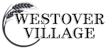 The image displays the words "WESTOVER VILLAGE" in bold, white letters against a black background.