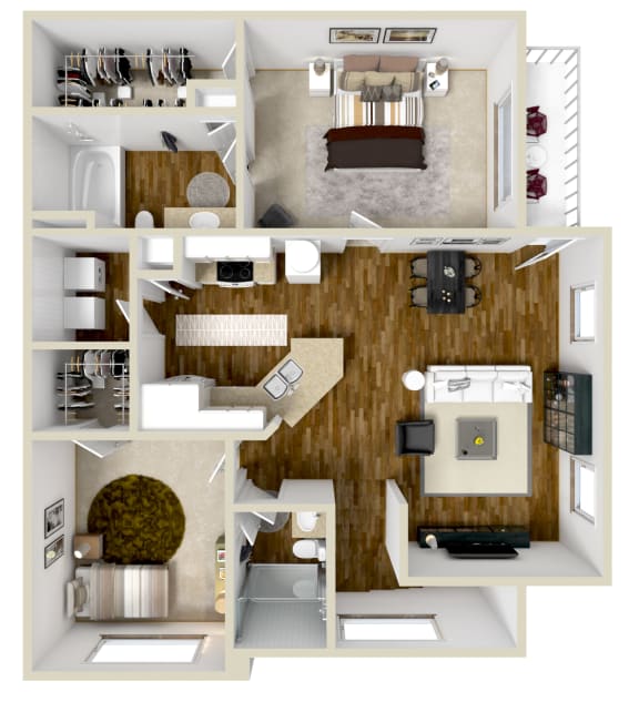 2 Bed 2 Bath Floor Plan | 1,149 Sq. Ft. at Carlton Park Apartment Homes in Flowood, MS