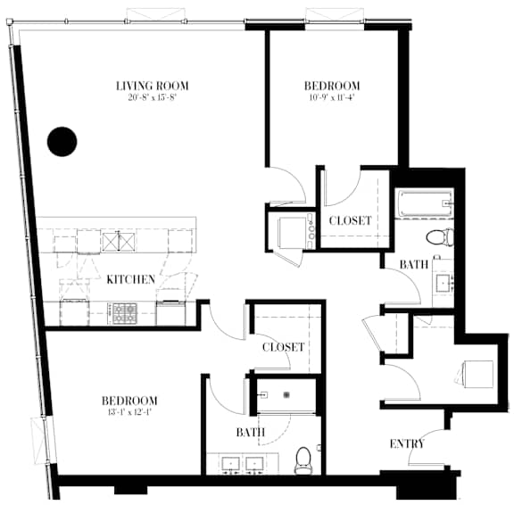 A black and white image of a floor plan for a unit called C-2 BR.