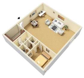  Floor Plan 1 Bed 1 Bath Junior w balcony