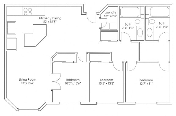 Floor Plan  3 Bedroom 2 Bathroom