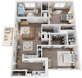 3 Bed 2 Bath Floor Plan | 1,065 Sq. Ft. at Trails at Short Pump Apartments in Richmond, Virginia