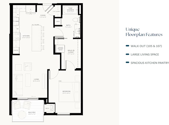 a stahlke one bedroom floor plan drawing with walk out