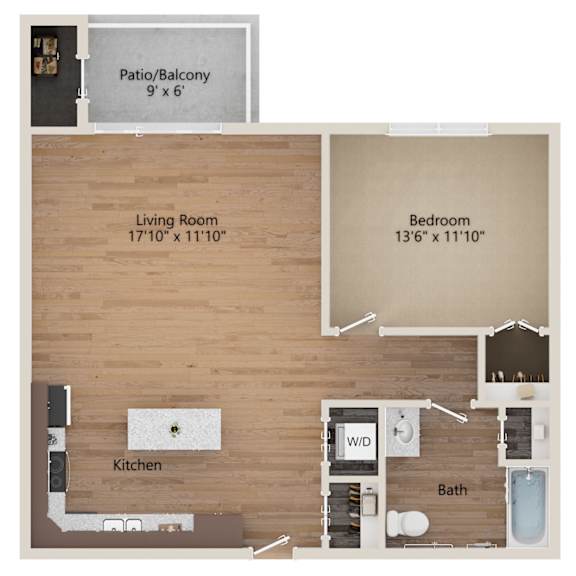 A floor plan of a house with a living room, kitchen, bathroom, and bedroom.