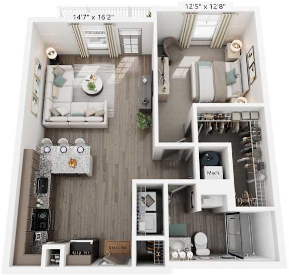 Floor Plan  1 Bed 1 Bath Floor Plan | 869 Sq. Ft. at Village at Westland Cove Apartments, TN, 37922