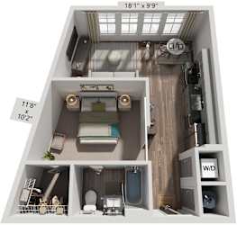 Studio 1 Bath Floor Plan | 587 Sq. Ft. at Livingston Flats Apartments, Chesterfield, 23832