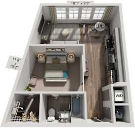 Studio 1 Bath Floor Plan | 587 Sq. Ft. at Livingston Flats Apartments, Chesterfield, 23832