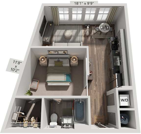 Studio 1 Bath Floor Plan | 587 Sq. Ft. at Livingston Flats Apartments, Chesterfield, 23832