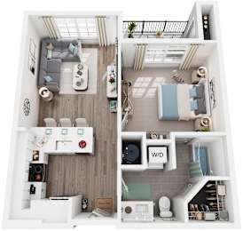 1 Bed 1 Bath Floor Plan | 629 Sq. Ft. at Canopy at Ginter Park Apartments in Richmond, Virginia 23227