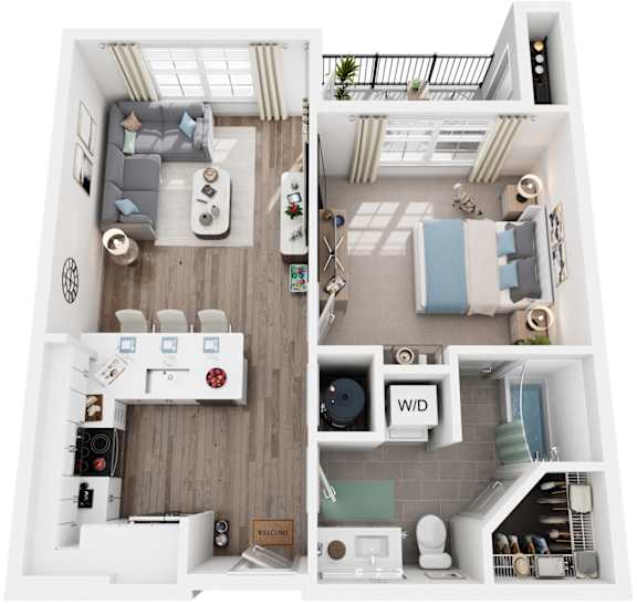 1 Bed 1 Bath Floor Plan | 629 Sq. Ft. at Canopy at Ginter Park Apartments in Richmond, Virginia 23227