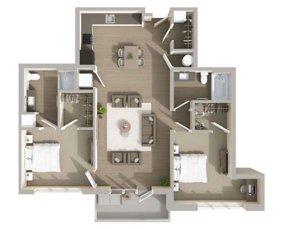 B2 Floor Plan at Harbor Side at Conwood Flats Apartments in Uptown Memphis, TN