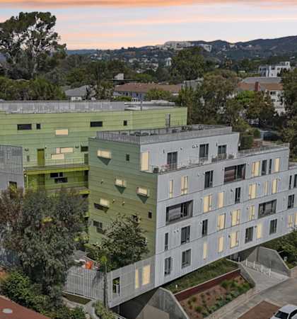Village lofts at sunset