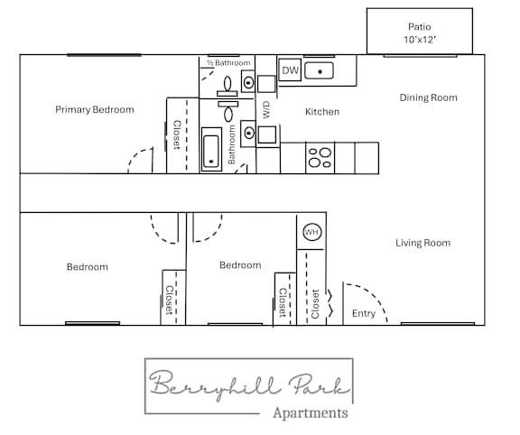 A drawing of Berryhill Park Apartments shows the interior layout of a single apartment.